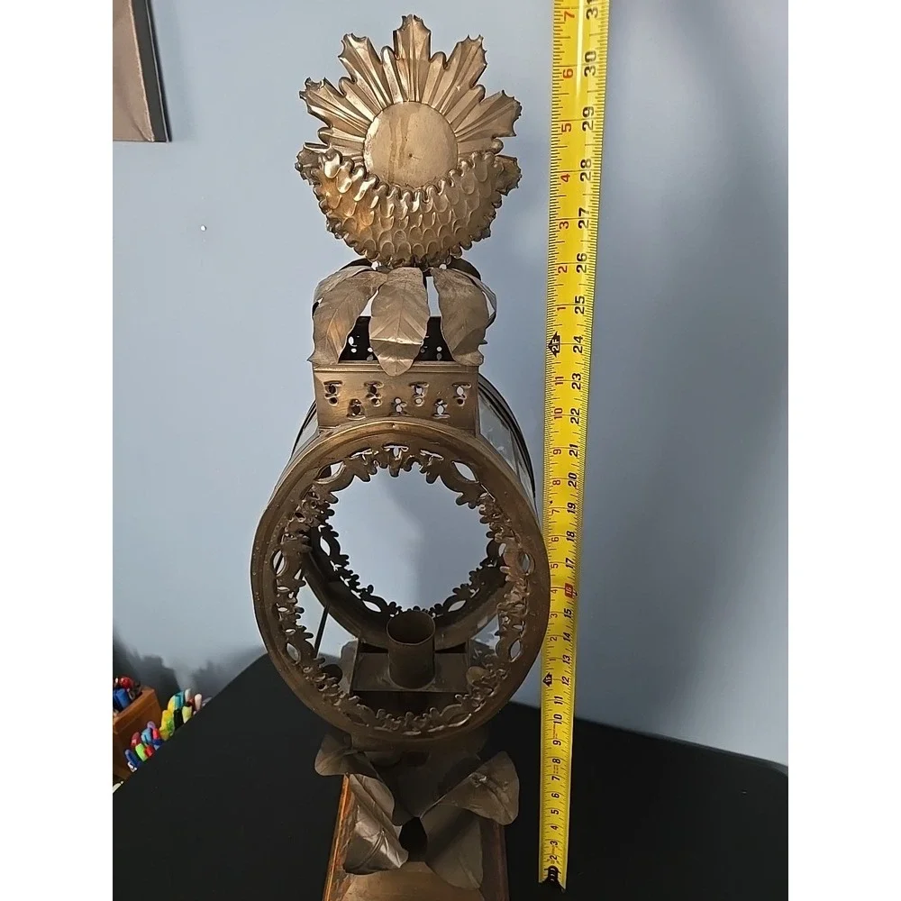 Baroque Mexican Tin Metal Lantern Lamp Ornate Handmade‎ Pedestal Sun Flower